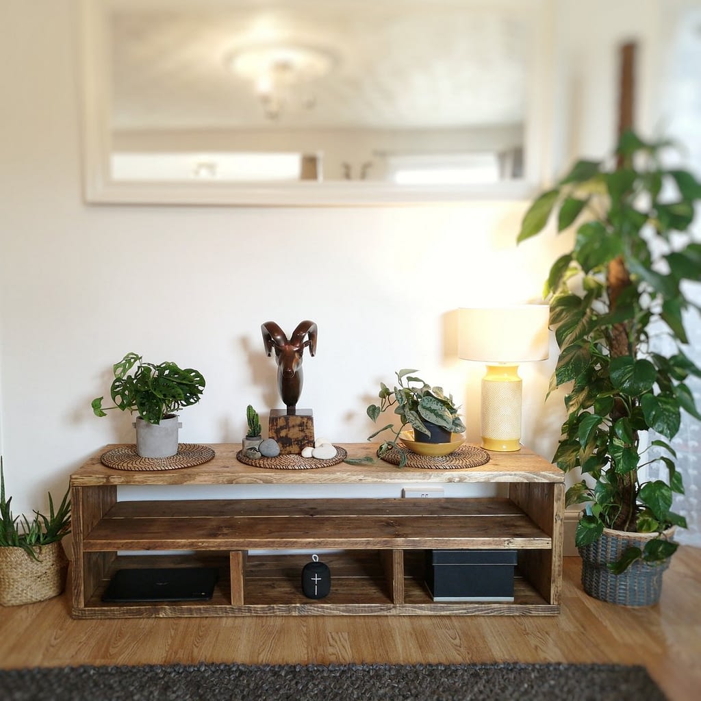 a rustic handmade tv stand media unit